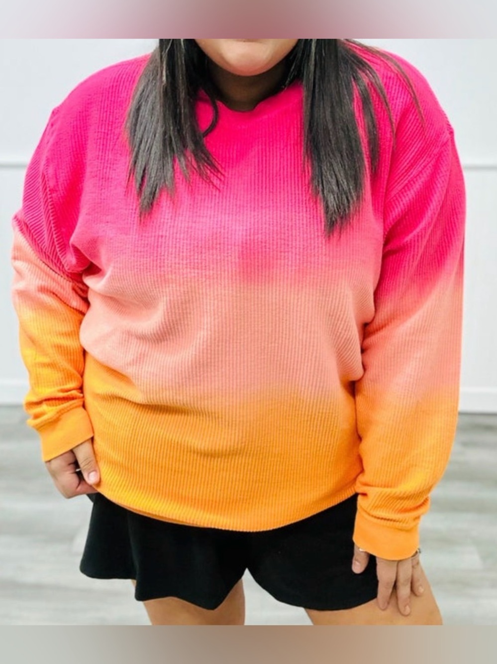 NWT - Moon Ryder - Bright Ombre Pink/Orange Cord Sweatshirt  - Woman's Large